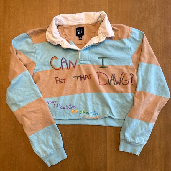 GAP Tops - Tan Rugby Shirt ‘Can I pet that dawg’ vine reference by Sara haber